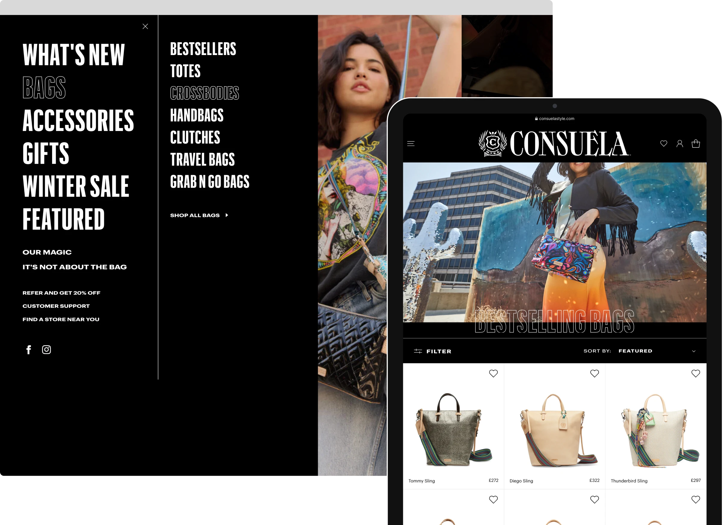 Screenshots of the Consuela website